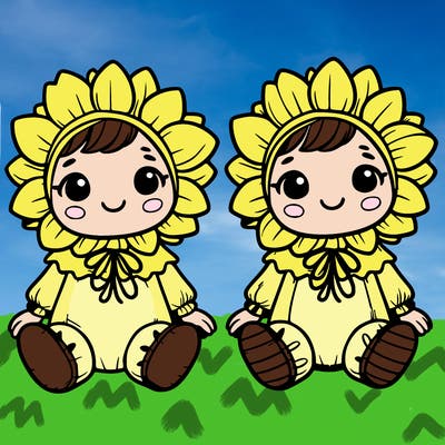 cute little baby in a sunflower costumes