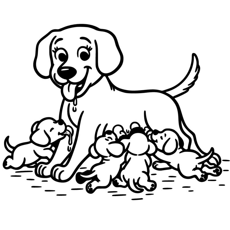 mama dog feeding puppy’s