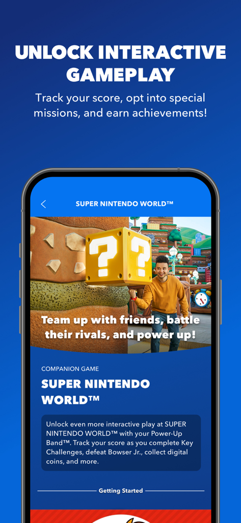 Universal Studios Hollywood app screen for Super Nintendo World interactive gameplay and score tracking