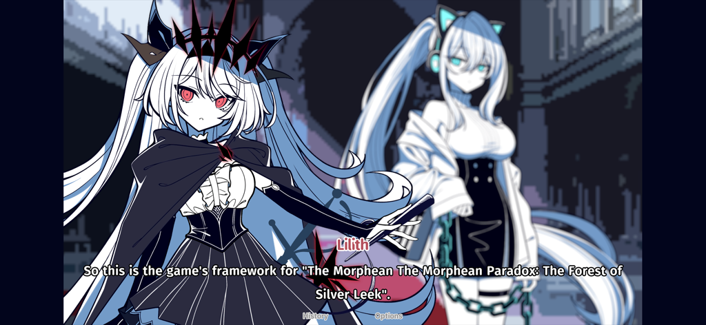 The NOexistenceN of you AND me - シュルレアリスティックビジュアルノベル「君と僕の「無」」で話しているリリスのキャラクター。