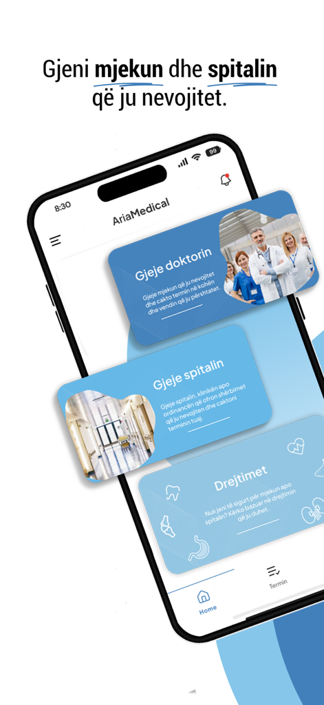 Doki Ai - Doki Ai app dashboard with options to find doctors and hospitals