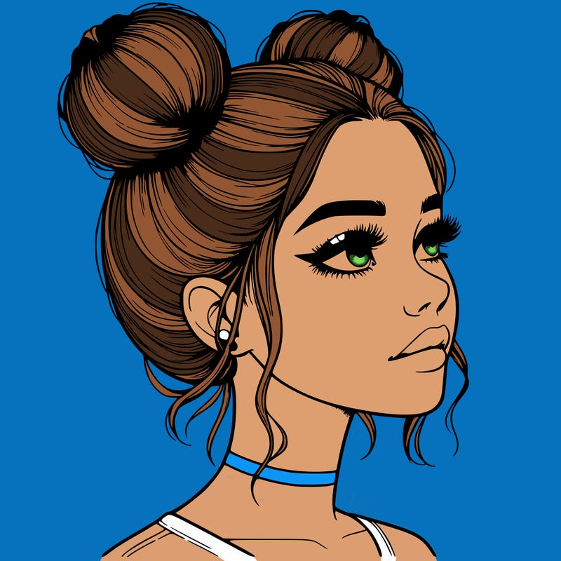 realistic girl with buns on the top of her head