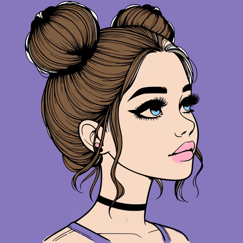 realistic girl with buns on the top of her head