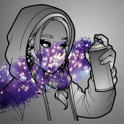 a realistic girl, spray painting