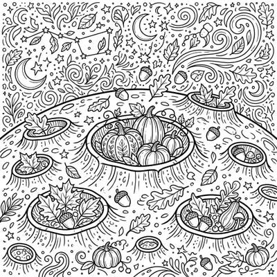 Journey to a fantastical moon where lunar craters are brimming with the beauty of autumn. This unique coloring page blends celestial wonder with cozy fall elements for a truly imaginative experience.
