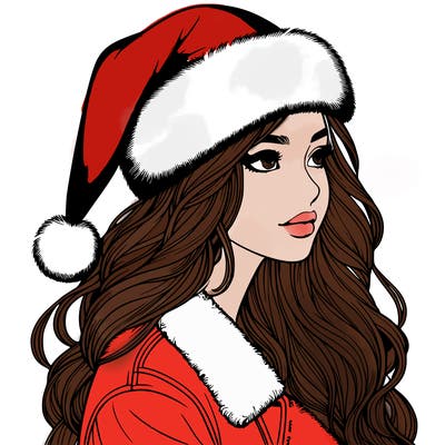 realistic girl in santa hat