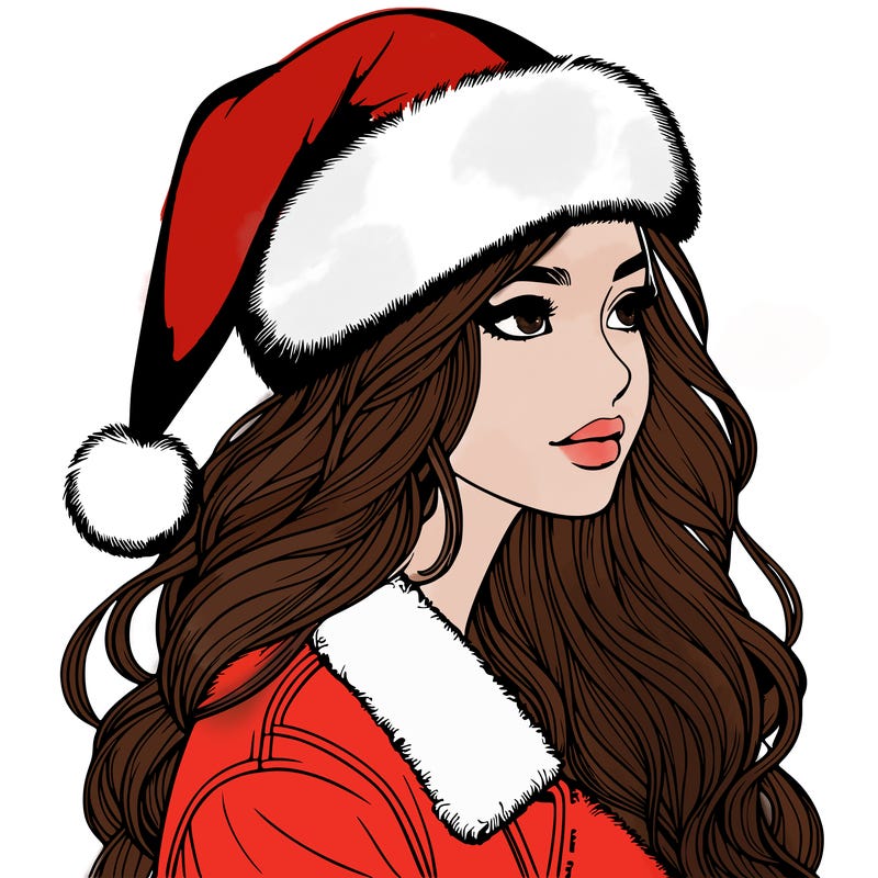 realistic girl in santa hat