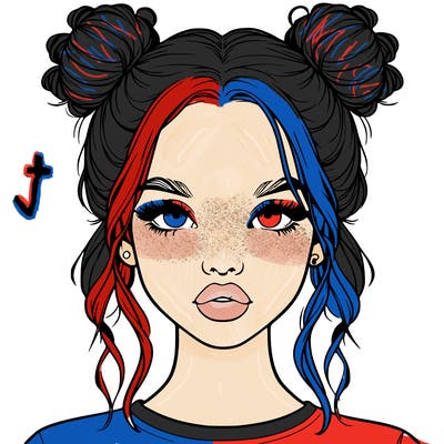 realistic girl with two buns in hair and lips