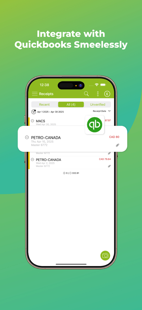 Foreceipt Receipt Tracker App - Interfaz de la aplicación móvil Foreceipt que muestra la integración perfecta con QuickBooks para el seguimiento de recibos y gastos