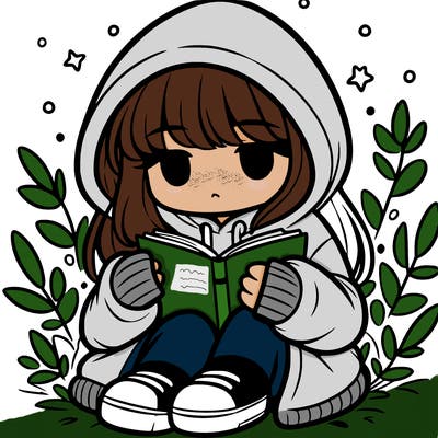 girl in oversized hoodie reading a book