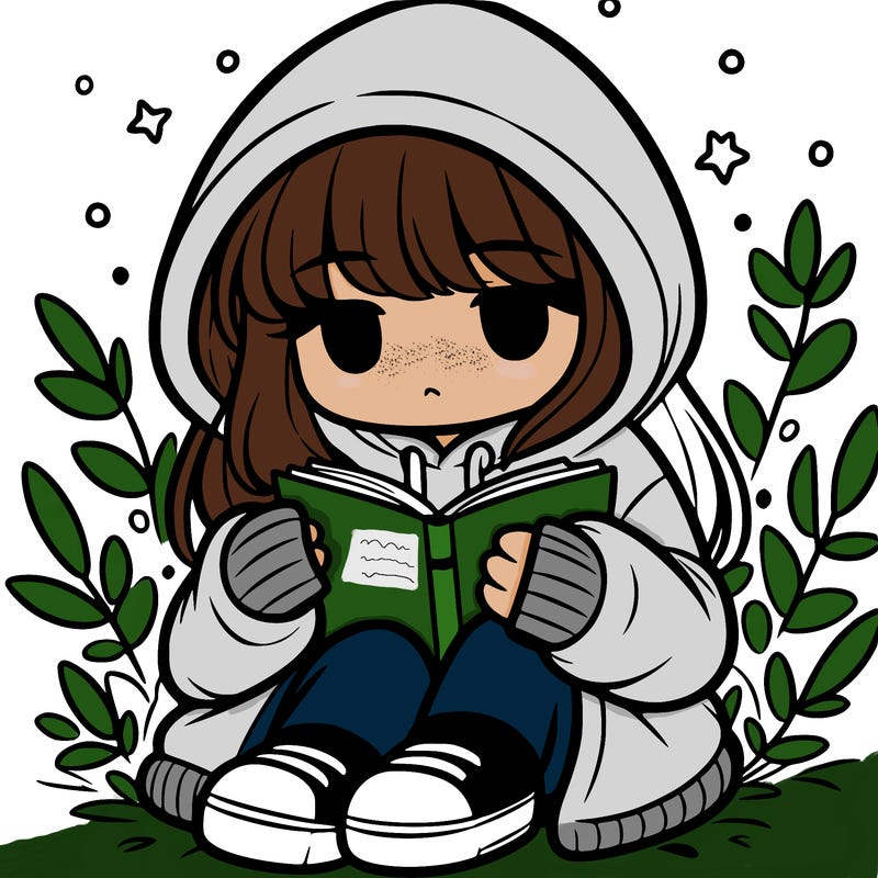 girl in oversized hoodie reading a book