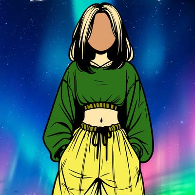 realistic girl faceless with baggy pants and a crop top