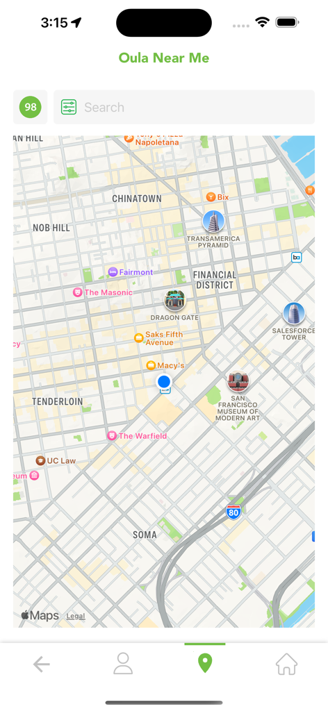 OulaFuel-App-Tankstellenfinder-Oberfläche mit Kartenansicht zum Auffinden von Tankstellen in der Nähe