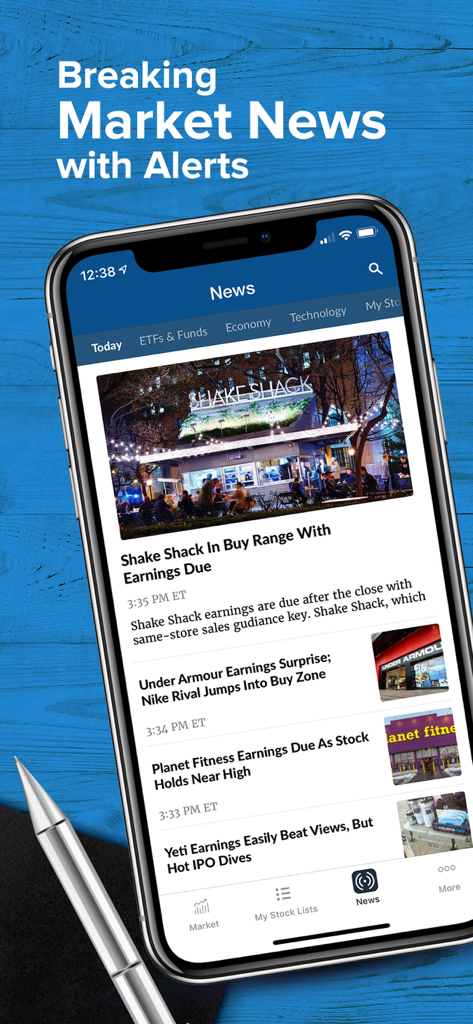 Smartphone screen displaying breaking stock market news and alerts in the Investor's Business Daily app