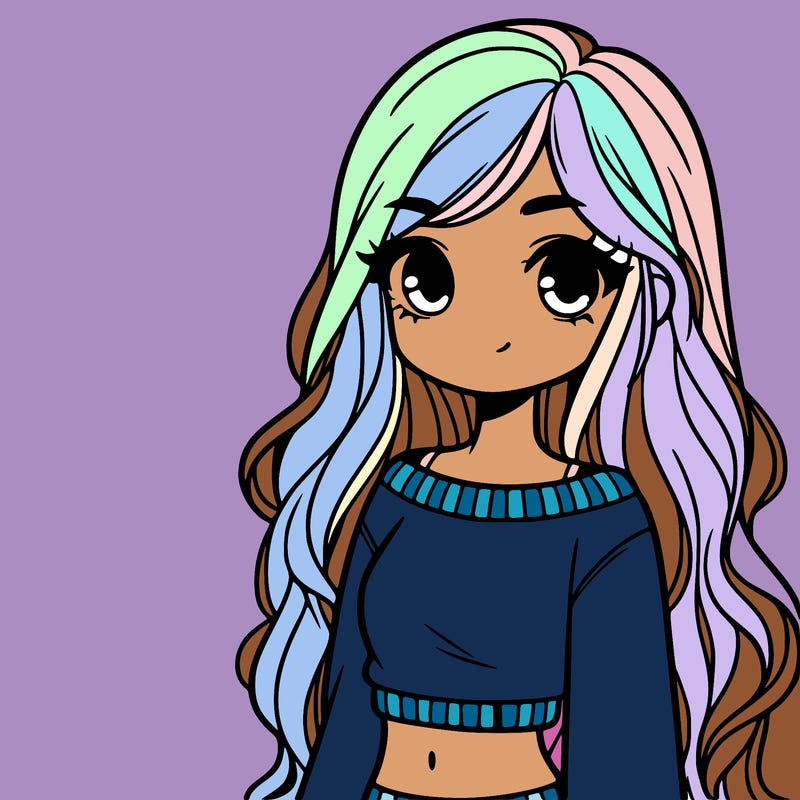 girl with long hair and a crop top with a sweater