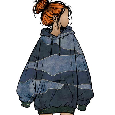 realistic girl with a oversized sweatshirt on and a bun