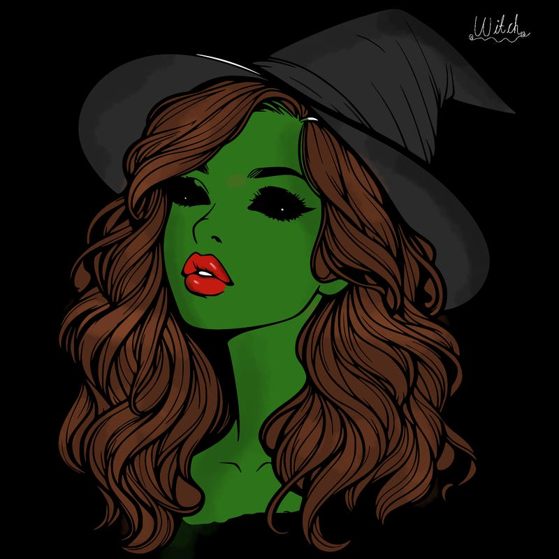 realistic witch girl with wavy hair and lips