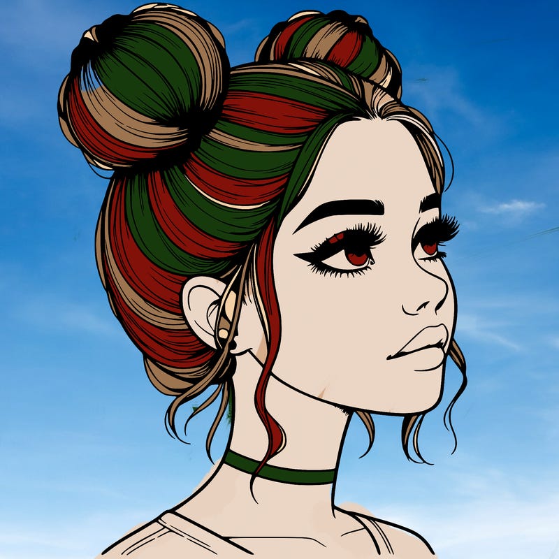 realistic girl with buns on the top of her head