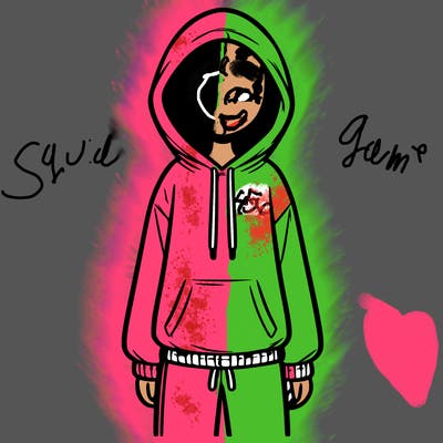 faceless girl in a tracksuit with a hood on and no hair