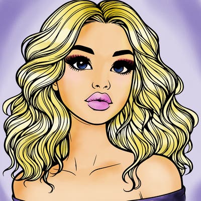 realistic girl with wavy hair and lips
