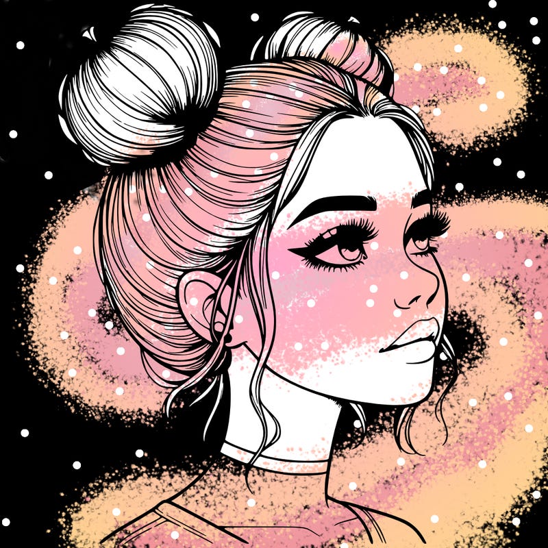 realistic girl with buns on the top of her head