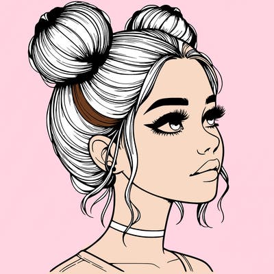 realistic girl with buns on the top of her head