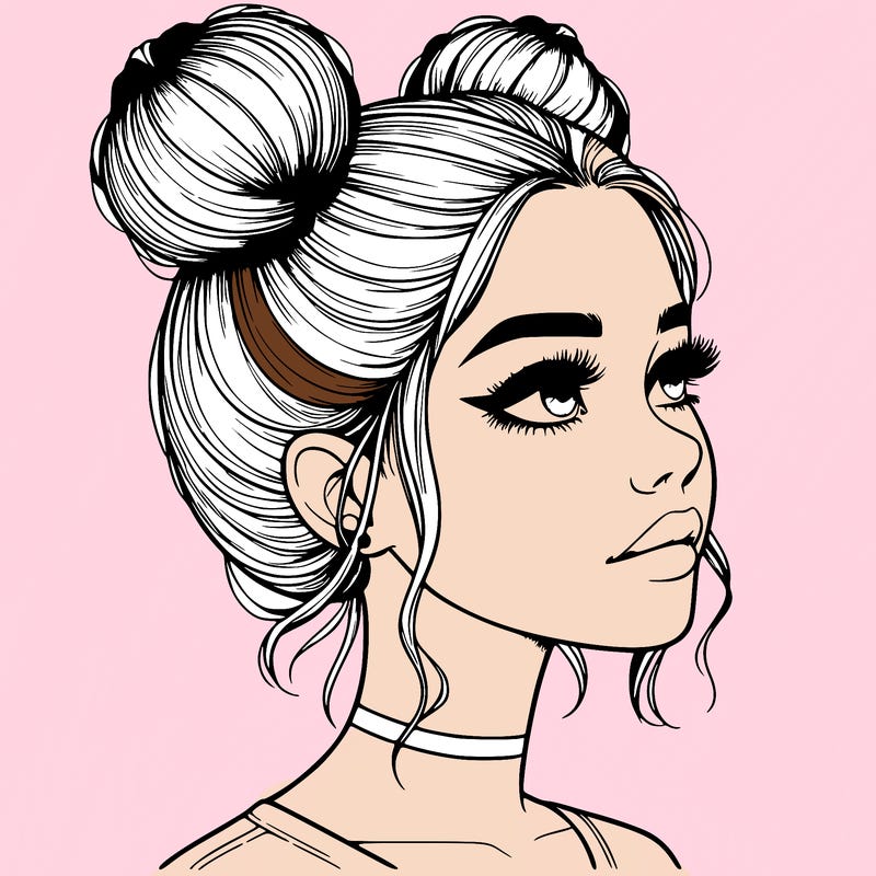 realistic girl with buns on the top of her head