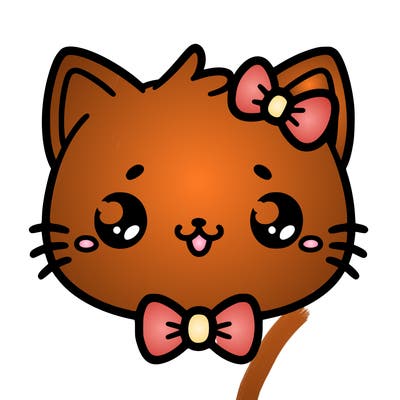kawaii cat with a bow tie hanging from his ear