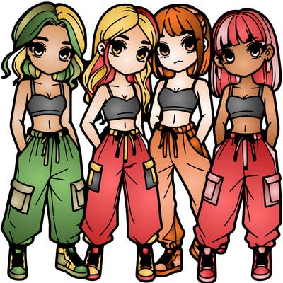 girls with crop top and baggy pants