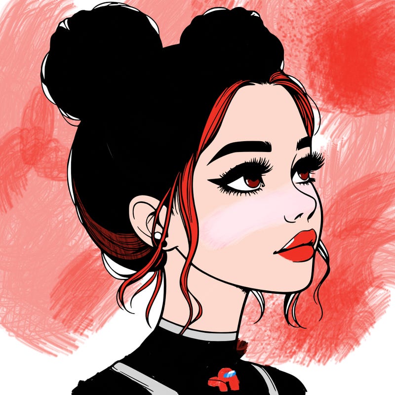 realistic girl with buns on the top of her head