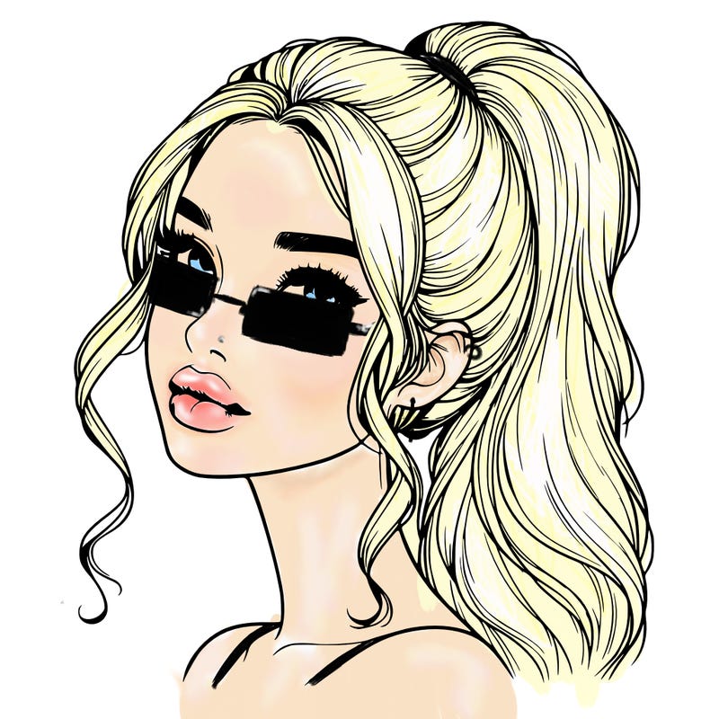 realistic girl with a ponytail on her hair and lips