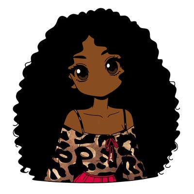 a black anime girl with long afro hair