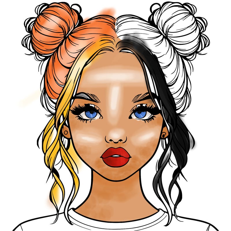 realistic girl with two buns in hair and lips