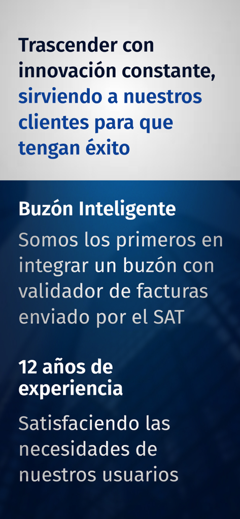 Travex - Travex app screen featuring the smart mailbox for SAT invoice validation and corporate expense management