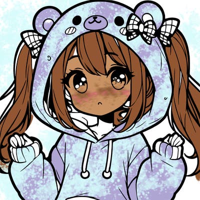 cute anime girl with ponytails and a cute bear hoodie
