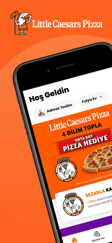 Little Caesars Turkey mobile app home screen showing pizza deals and loyalty program