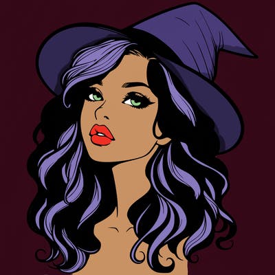 realistic witch girl with wavy hair and lips