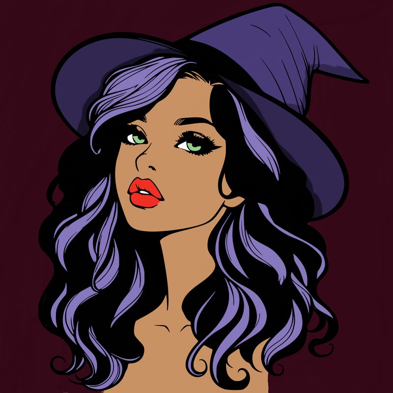 realistic witch girl with wavy hair and lips