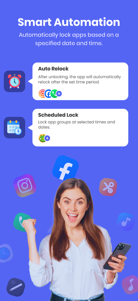 AppLock - App Lock & Guard - AppLock app screenshot showing smart automation with auto relock and scheduled lock features