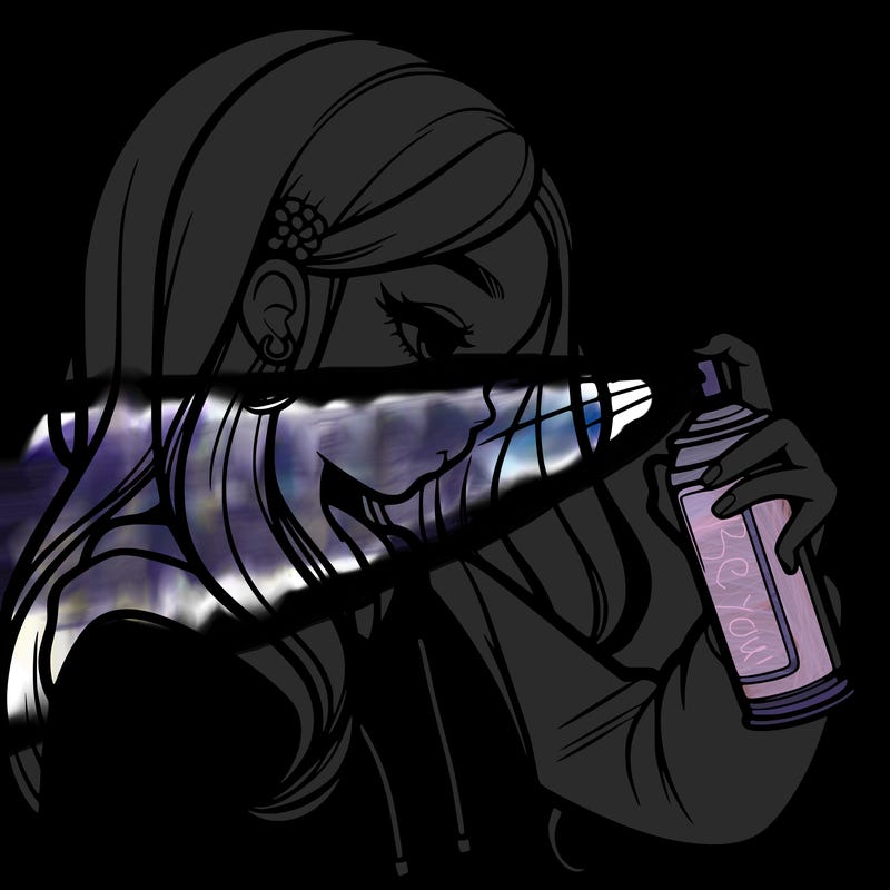 a realistic girl spray painting