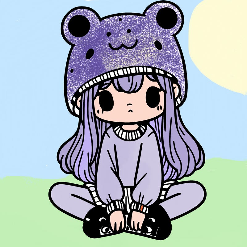 a girl wearing a frog hat and some frog socks