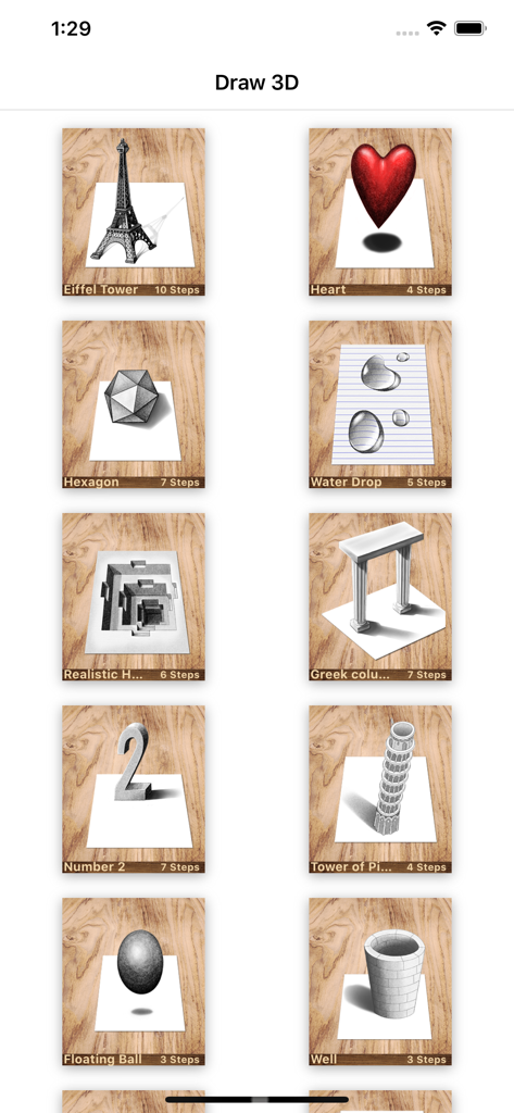 Learn how to Draw 3D - Una biblioteca de lecciones de dibujo 3D que incluyen la Torre Eiffel e ilusiones ópticas con instrucciones paso a paso.