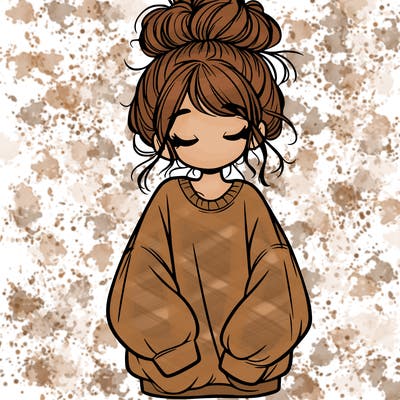 girl with baggy sweatshirt and messy bun