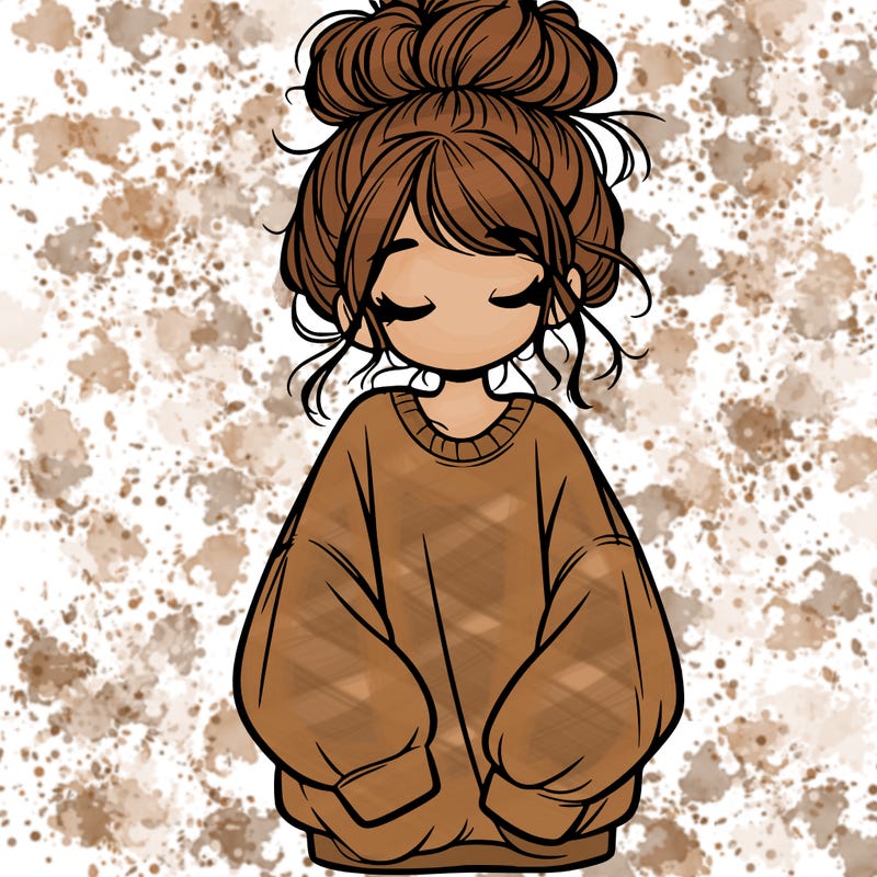 girl with baggy sweatshirt and messy bun