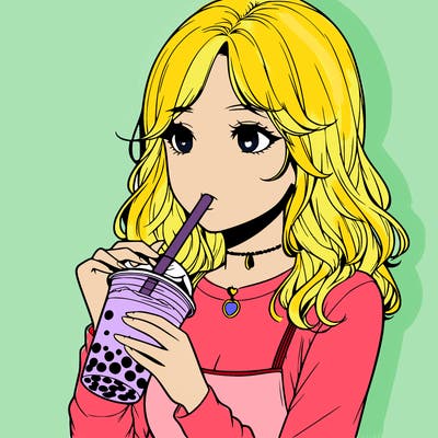 realistic girl drinking boba tea