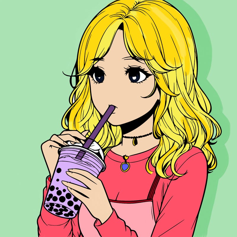realistic girl drinking boba tea