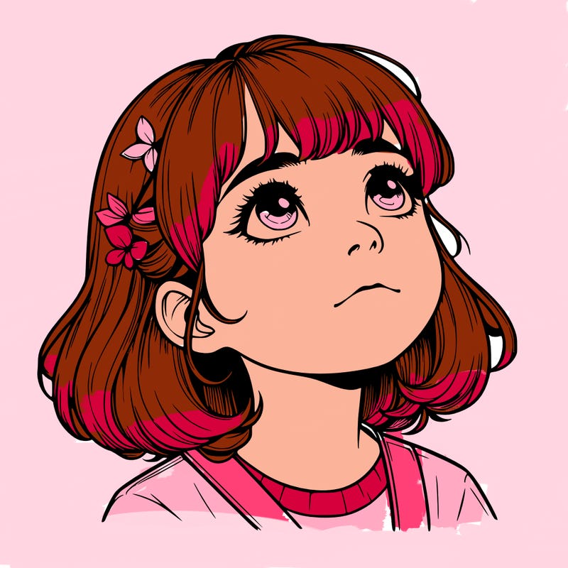 realistic girl looking up