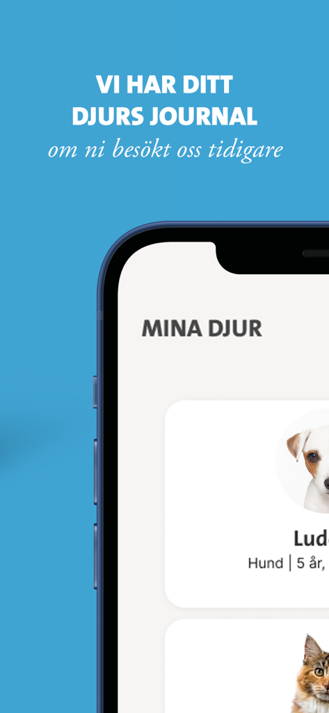 Evidensia app interface showing pet medical records and digital health journal
