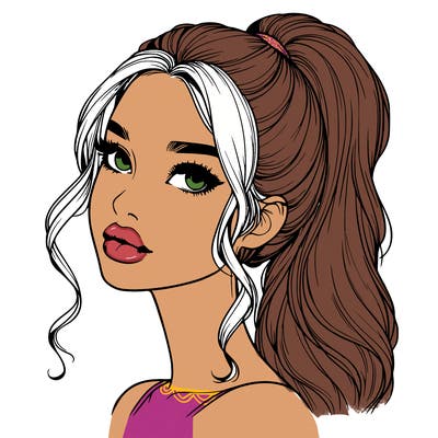 realistic girl with a ponytail on her hair and lips
