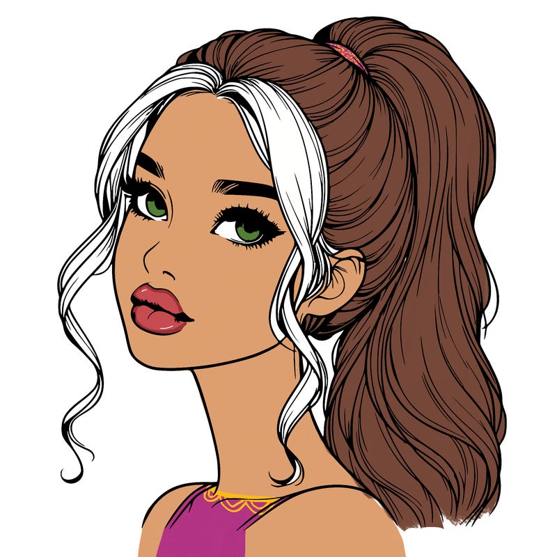 realistic girl with a ponytail on her hair and lips